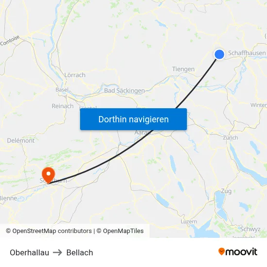 Oberhallau to Bellach map