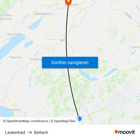 Leukerbad to Bellach map