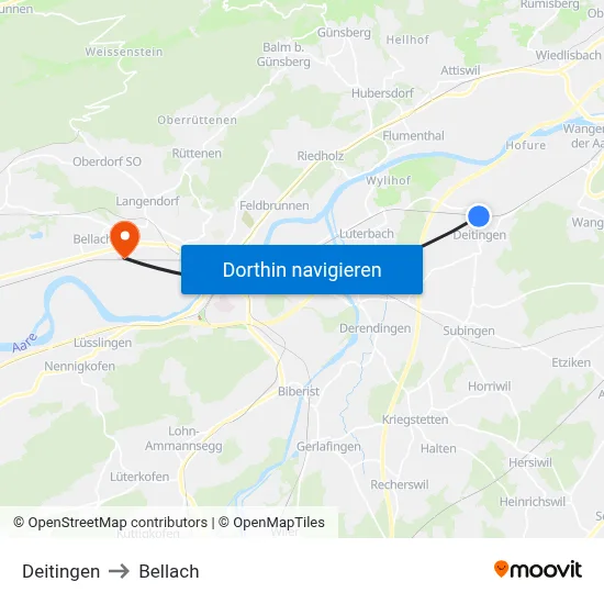 Deitingen to Bellach map