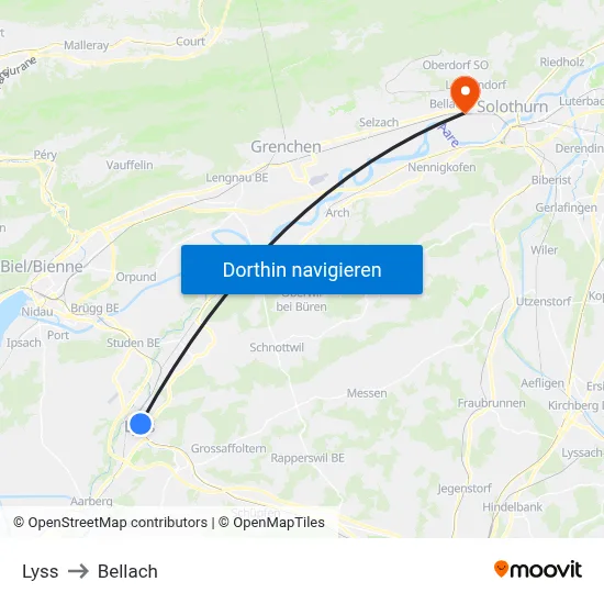 Lyss to Bellach map