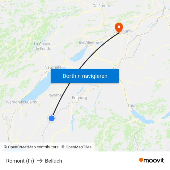 Romont (Fr) to Bellach map