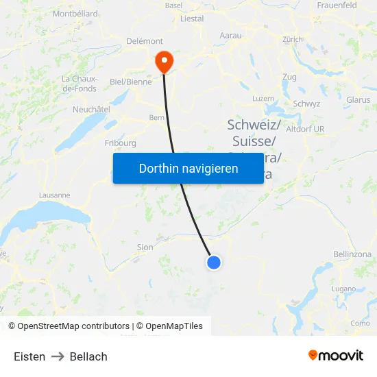Eisten to Bellach map