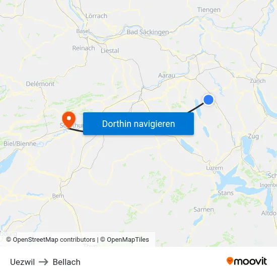 Uezwil to Bellach map
