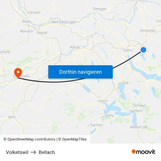 Volketswil to Bellach map
