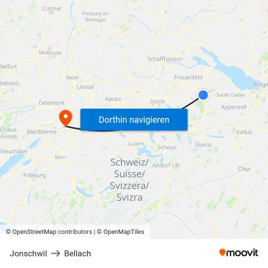 Jonschwil to Bellach map