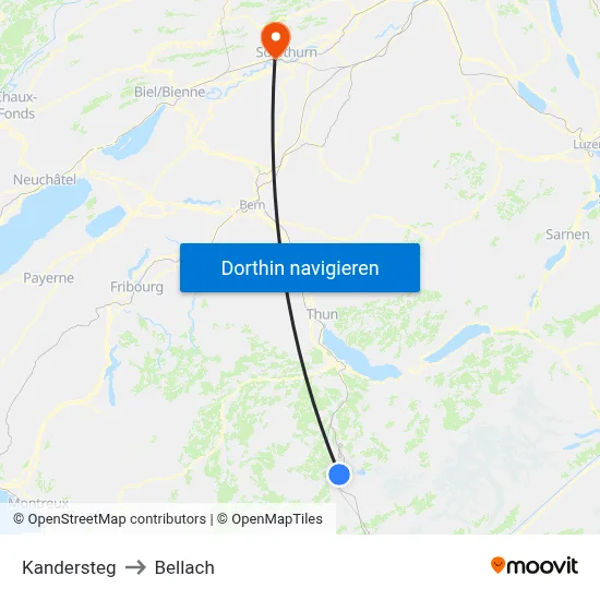 Kandersteg to Bellach map