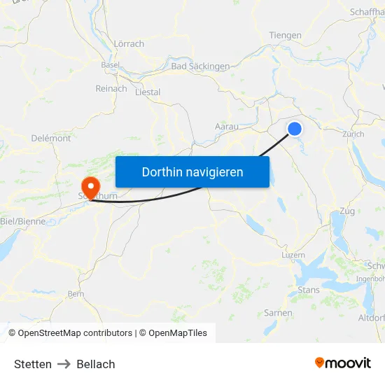 Stetten to Bellach map