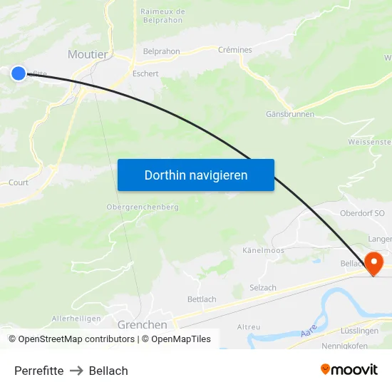 Perrefitte to Bellach map
