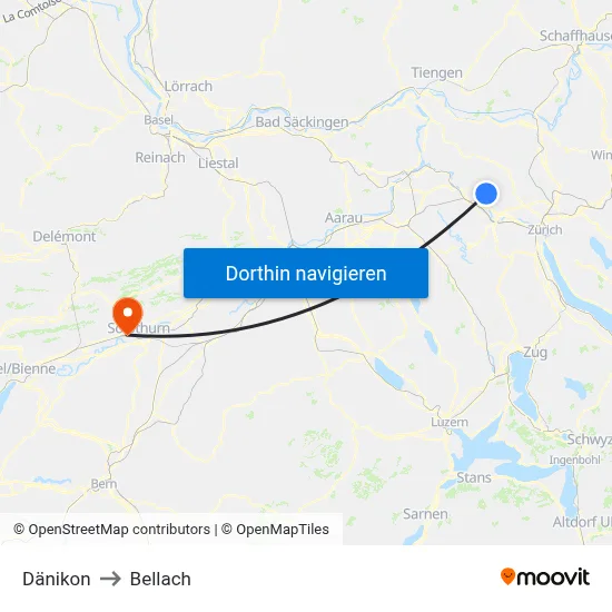 Dänikon to Bellach map
