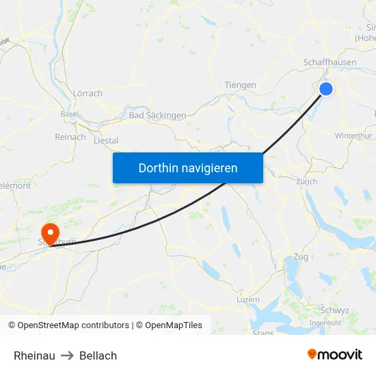 Rheinau to Bellach map