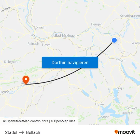 Stadel to Bellach map