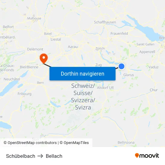Schübelbach to Bellach map