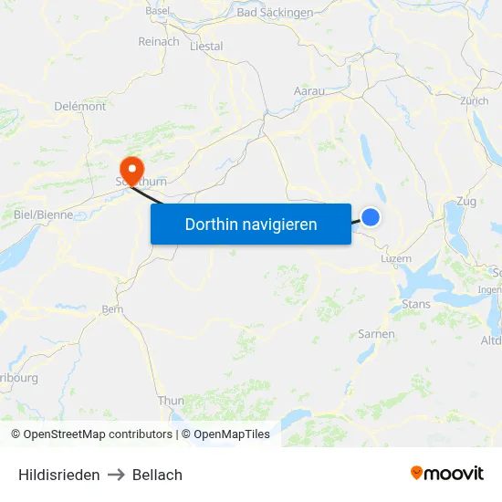 Hildisrieden to Bellach map