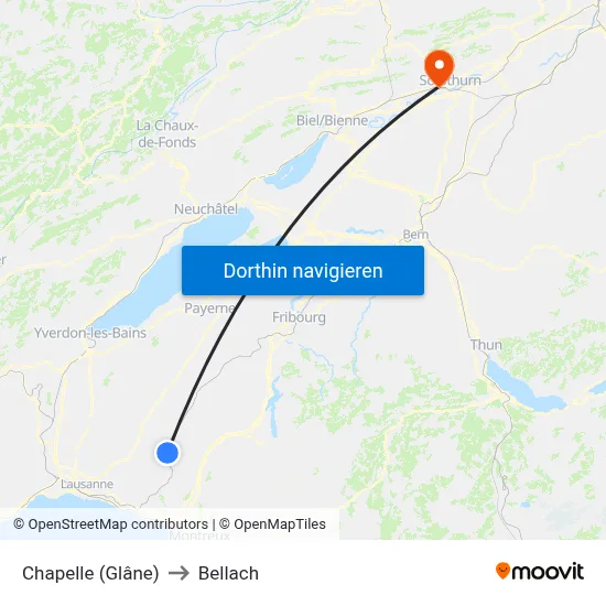 Chapelle (Glâne) to Bellach map