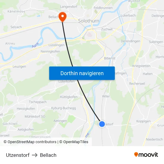 Utzenstorf to Bellach map
