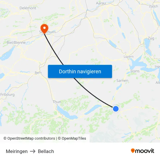 Meiringen to Bellach map