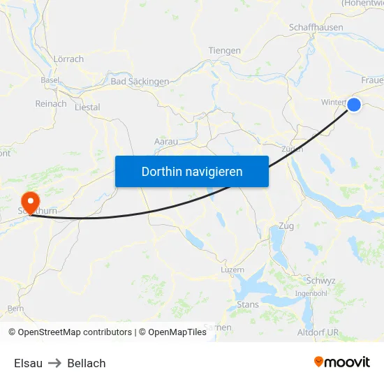 Elsau to Bellach map