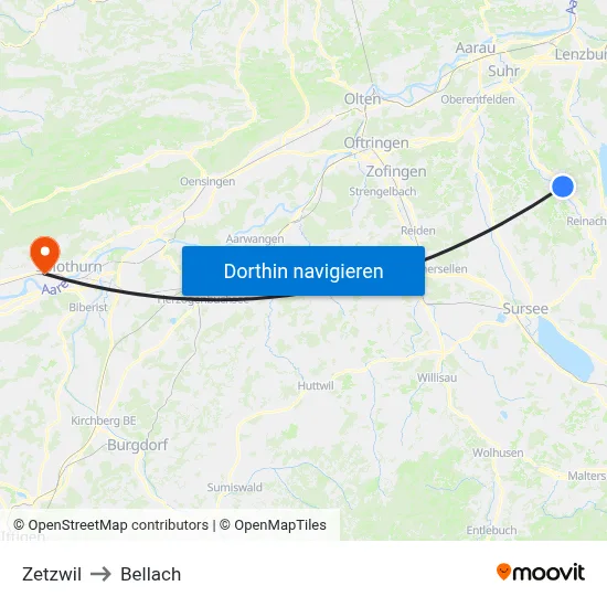 Zetzwil to Bellach map