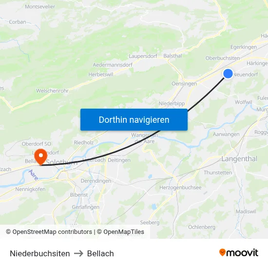 Niederbuchsiten to Bellach map