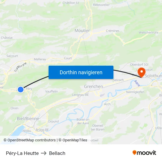 Péry-La Heutte to Bellach map