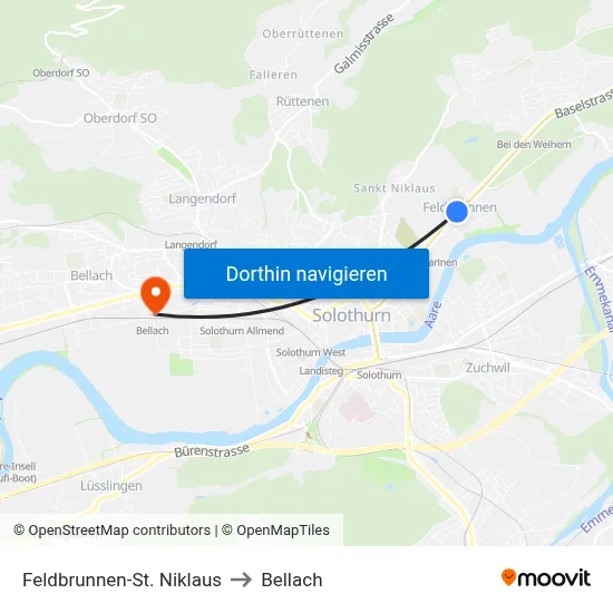 Feldbrunnen-St. Niklaus to Bellach map