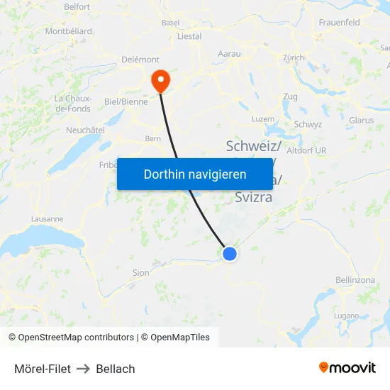 Mörel-Filet to Bellach map