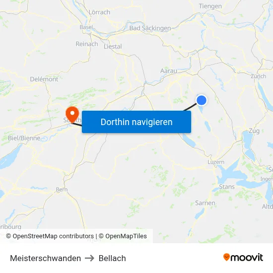 Meisterschwanden to Bellach map