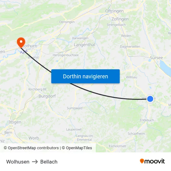 Wolhusen to Bellach map