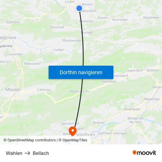 Wahlen to Bellach map