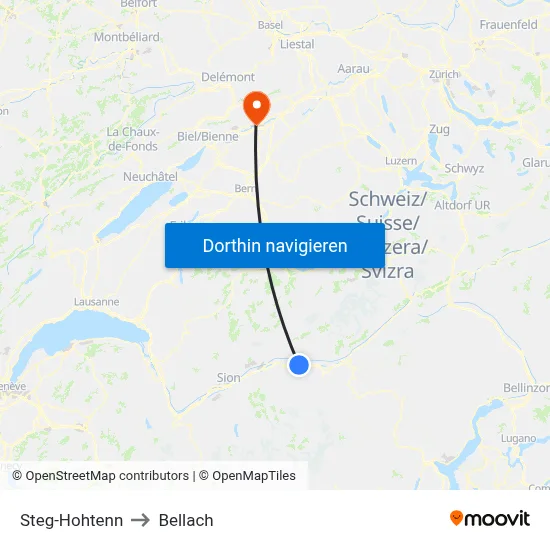 Steg-Hohtenn to Bellach map