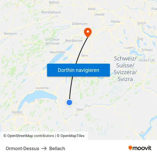 Ormont-Dessus to Bellach map