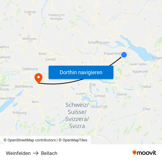 Weinfelden to Bellach map