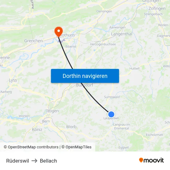 Rüderswil to Bellach map
