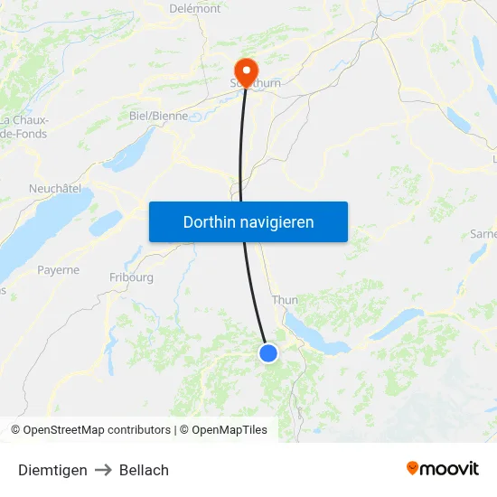 Diemtigen to Bellach map