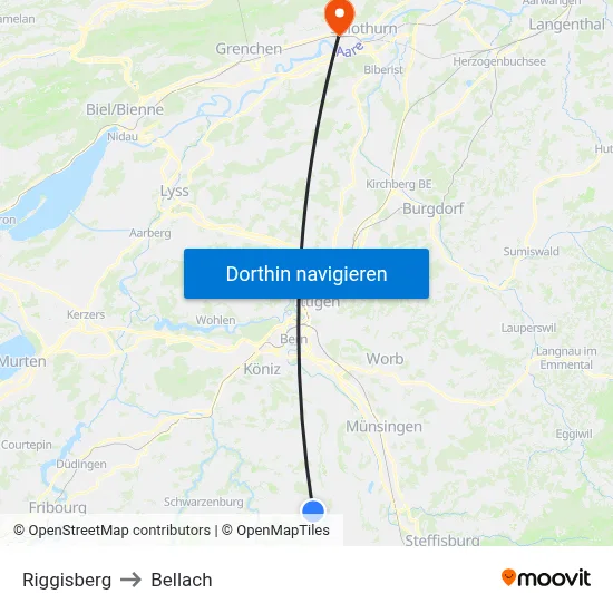 Riggisberg to Bellach map