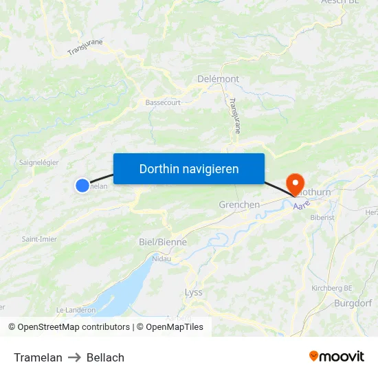 Tramelan to Bellach map