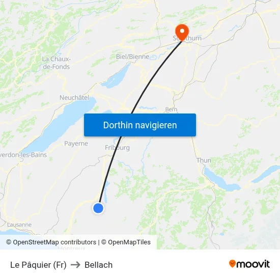 Le Pâquier (Fr) to Bellach map