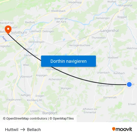 Huttwil to Bellach map