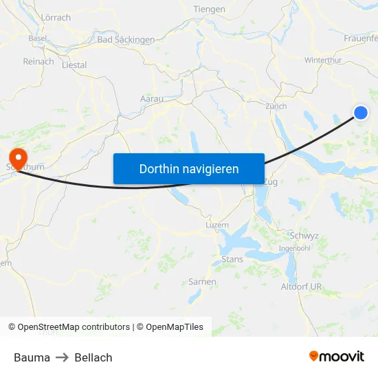 Bauma to Bellach map