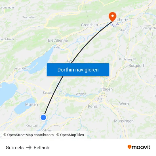 Gurmels to Bellach map