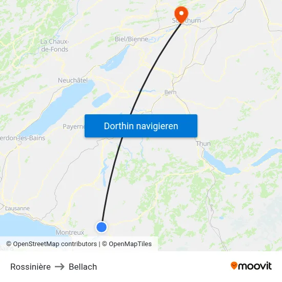 Rossinière to Bellach map
