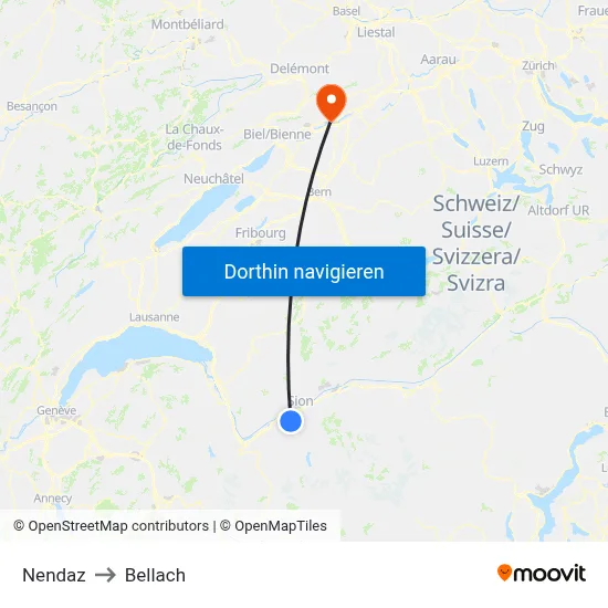 Nendaz to Bellach map