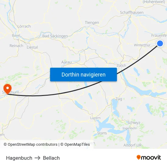 Hagenbuch to Bellach map