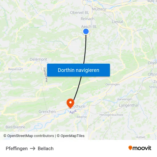 Pfeffingen to Bellach map