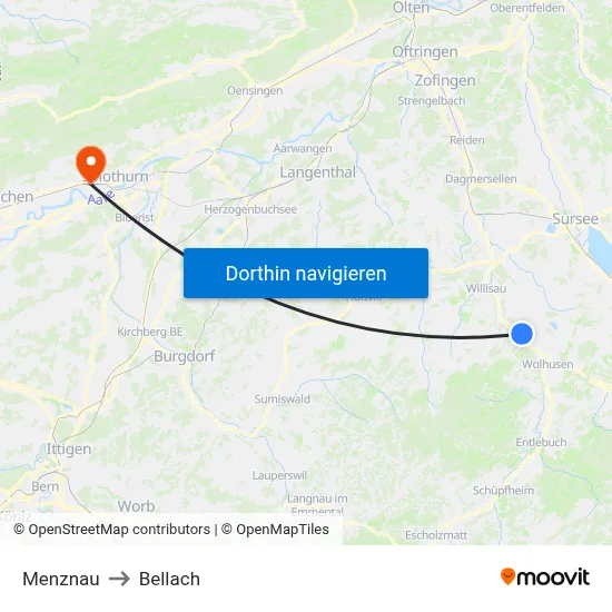 Menznau to Bellach map