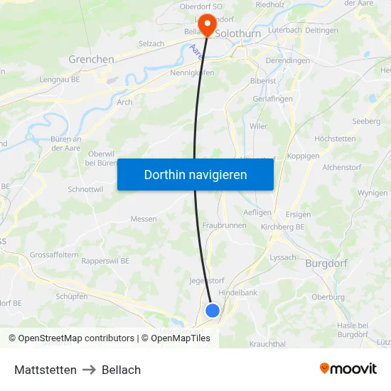 Mattstetten to Bellach map