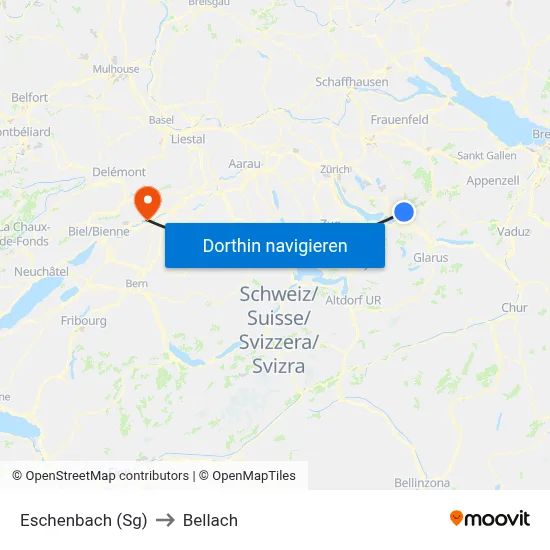 Eschenbach (Sg) to Bellach map