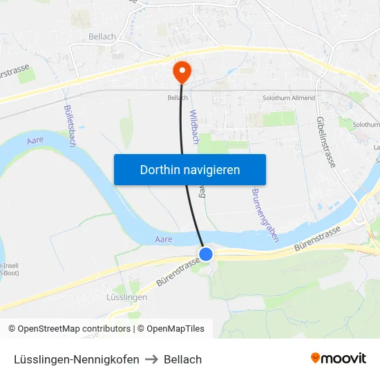 Lüsslingen-Nennigkofen to Bellach map
