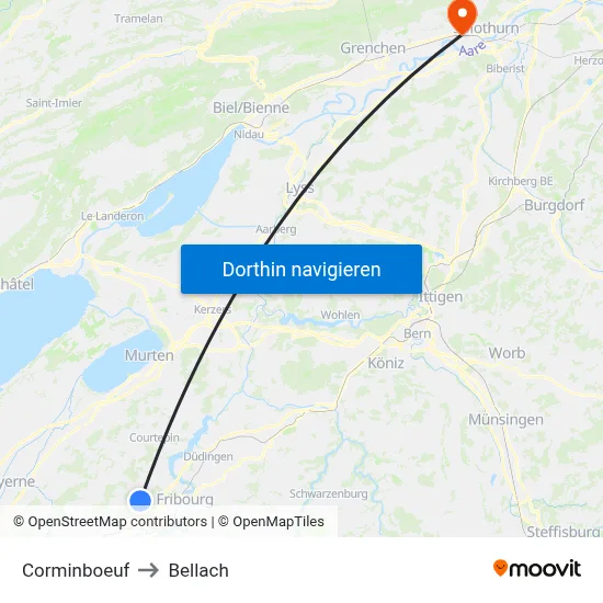 Corminboeuf to Bellach map