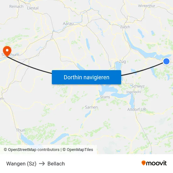 Wangen (Sz) to Bellach map